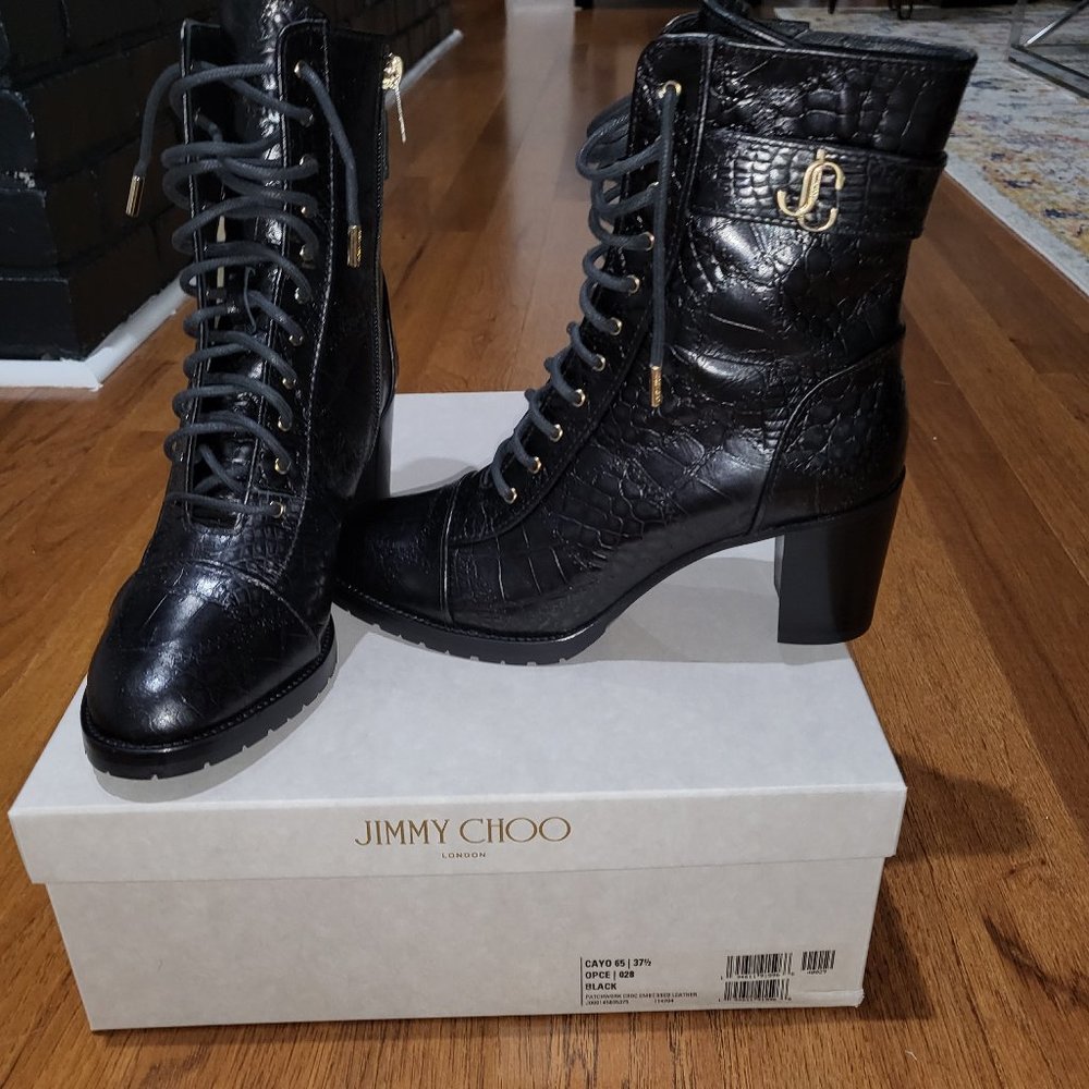 Jimmy Choo Cayo Patchwork Croc Embossed Boot NWT box & dust bag
